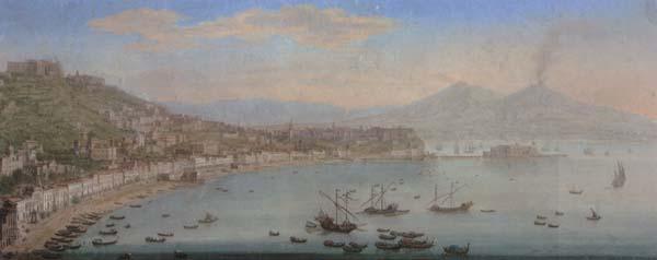 Tommaso Ruiz Naples,a view of the bay seen from posillipo with the omlo grande in the centre and mount vesuvius beyond oil painting picture